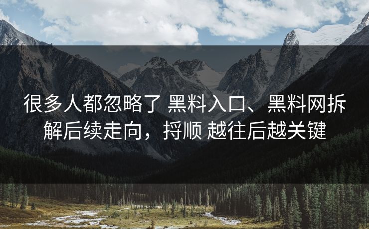 很多人都忽略了 黑料入口、黑料网拆解后续走向，捋顺 越往后越关键