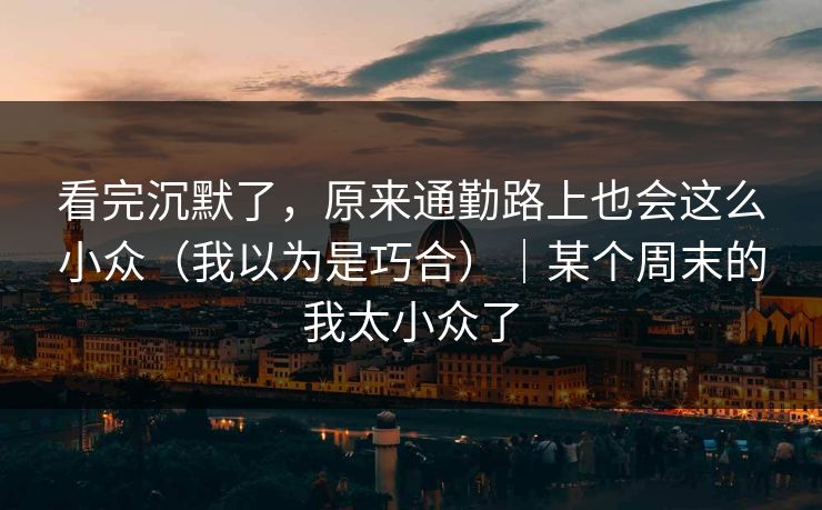 看完沉默了，原来通勤路上也会这么小众（我以为是巧合）｜某个周末的我太小众了