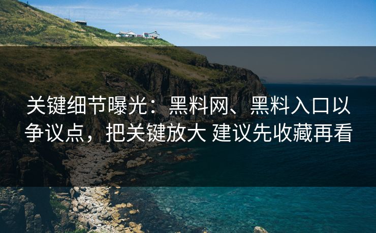关键细节曝光：黑料网、黑料入口以争议点，把关键放大 建议先收藏再看