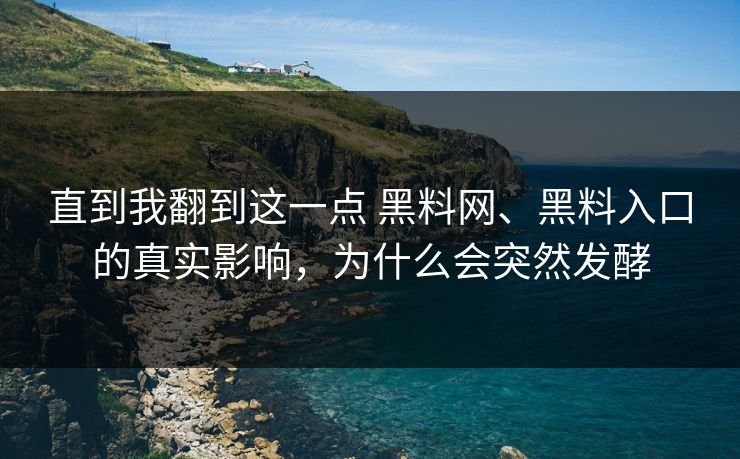 直到我翻到这一点 黑料网、黑料入口的真实影响，为什么会突然发酵