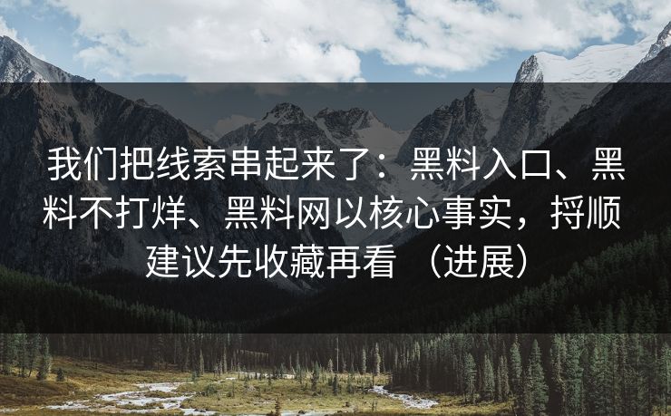 我们把线索串起来了：黑料入口、黑料不打烊、黑料网以核心事实，捋顺 建议先收藏再看 （进展）