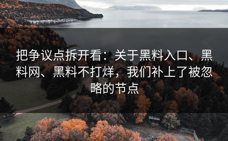 把争议点拆开看：关于黑料入口、黑料网、黑料不打烊，我们补上了被忽略的节点