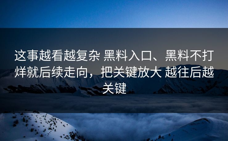 这事越看越复杂 黑料入口、黑料不打烊就后续走向，把关键放大 越往后越关键