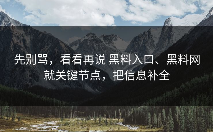 先别骂，看看再说 黑料入口、黑料网就关键节点，把信息补全