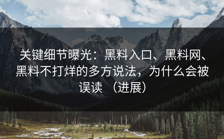 关键细节曝光：黑料入口、黑料网、黑料不打烊的多方说法，为什么会被误读 （进展）