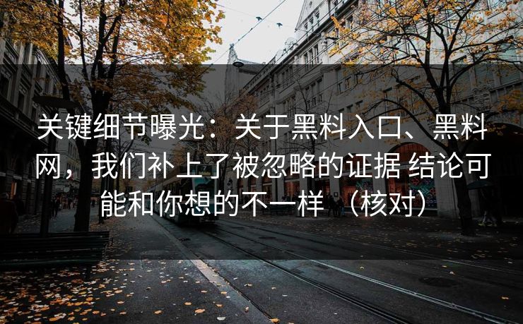 关键细节曝光：关于黑料入口、黑料网，我们补上了被忽略的证据 结论可能和你想的不一样 （核对）